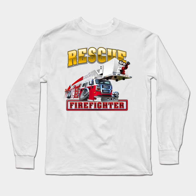 Cartoon Fire Truck Long Sleeve T-Shirt by Mechanik